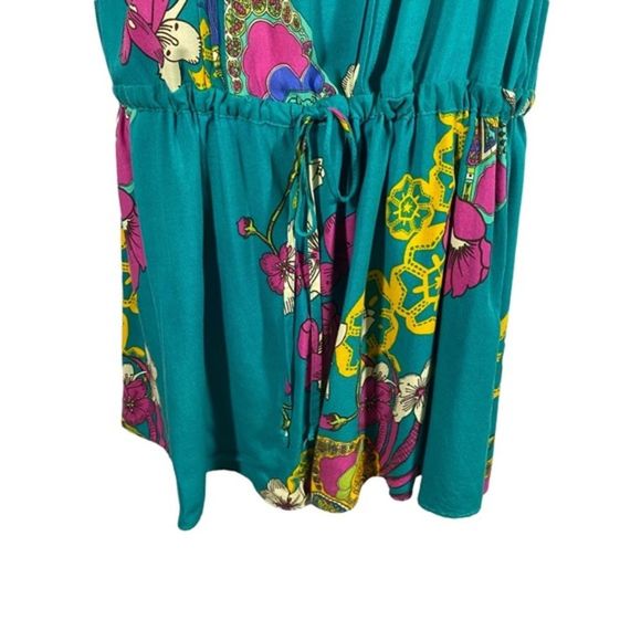 Munny Plus Size 14 Dress Tunic Teal Floral Drop Drawstring Waist Sleeveless - Picture 3 of 8